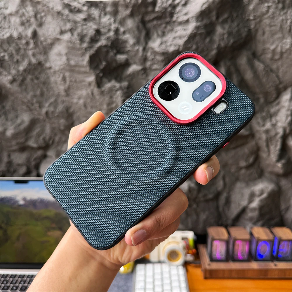 Luxuriöse Nylon-Gewebe-Textur-Muster PU-Lederhülle für OPPO Find X9 Pro X9S X8 Ultra Magnetische Kabellose Ladefunktion Metall-Objektivabdeckung