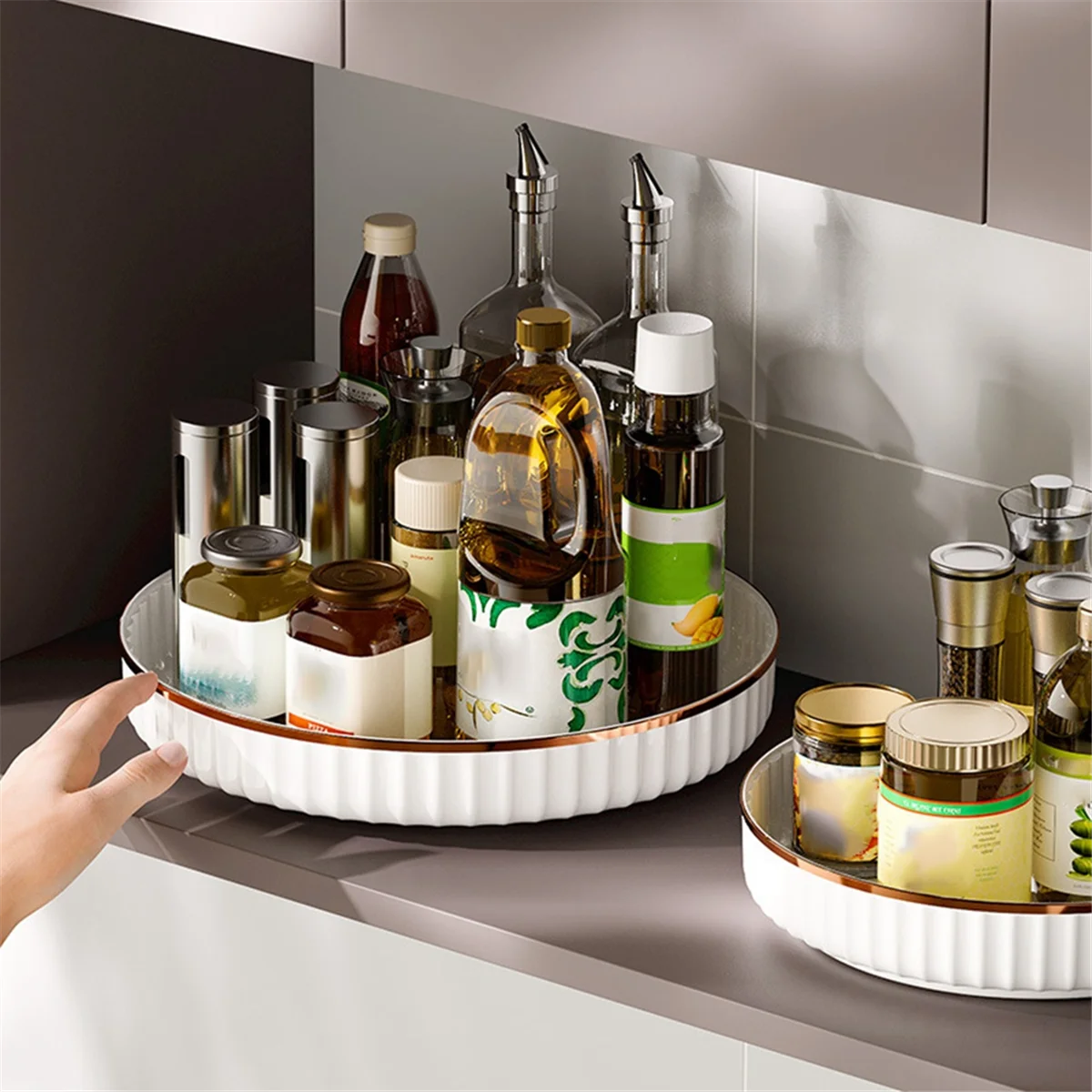 Light Luxury Style 360 Degree Rotating Rack, Kitchen Oil Bottle Spice Rack, Kitchen Countertop Round Storage Tray
