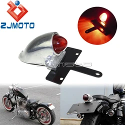 Universal Retro Motorcycle LED Tail Light W/ License Plate Bracket 12V Rear Brake Stop Lamp For Harley Bobber Chopper Cafe Racer