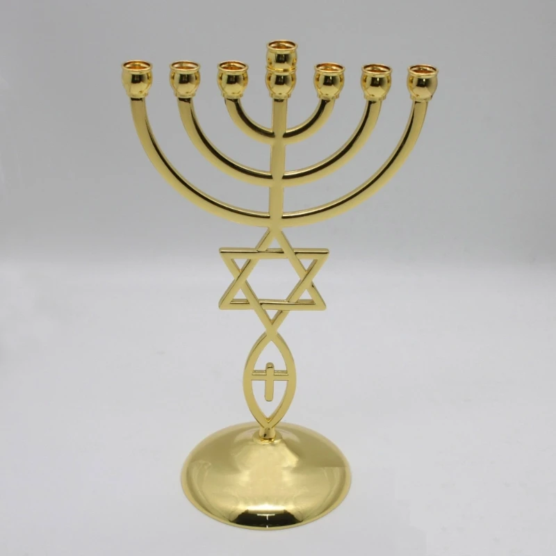 เทียน 7 สาขาเทียนขาตั้งตาราง Centerpiece เดสก์ท็อปเครื่องประดับ 12 เผ่า Menorah ชาวยิว Jerusalem Temple M76D