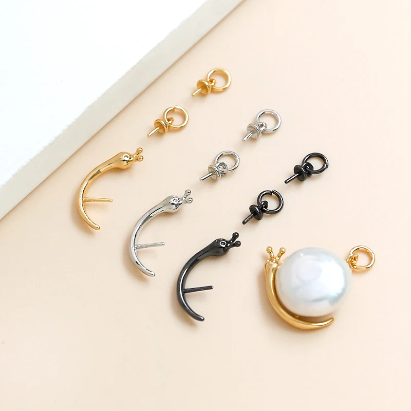 1 Set  Copper Plated Real Gold Snail Body Decoration  DIY Jewelry Discovery Baroque Pearl Pin Accessories Materials