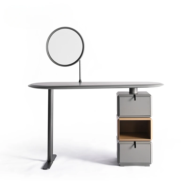 

Light luxury mirror vanity with matte gray baked paint surface and rotatable storage cabinet of 1.3 meters