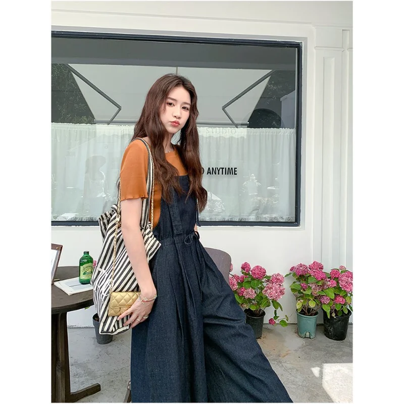 2025 جديد الدنيم الحمالات المرأة رقيقة عادية الحد من العمر فضفاض التخسيس مزاجه بنطال ذو قصة أرجل واسعة #3