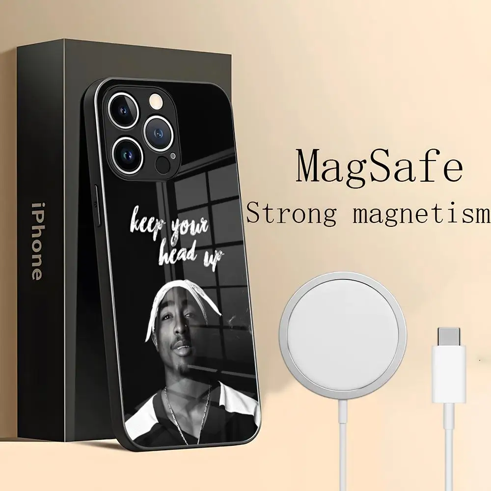 2pac Tupac Amaru Shakur Makaveli Phone Case for iPhone 15 Pro Max 14 Plus 12 Mini 11 13 14 Pro Max Magsafe Wireless Charge Glass