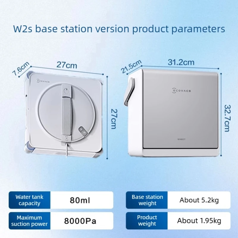 Ecovacs W2S Window Cleaning Robot - All-in-One Base Station Version Automatic Glass Cleaning Robot Window Master