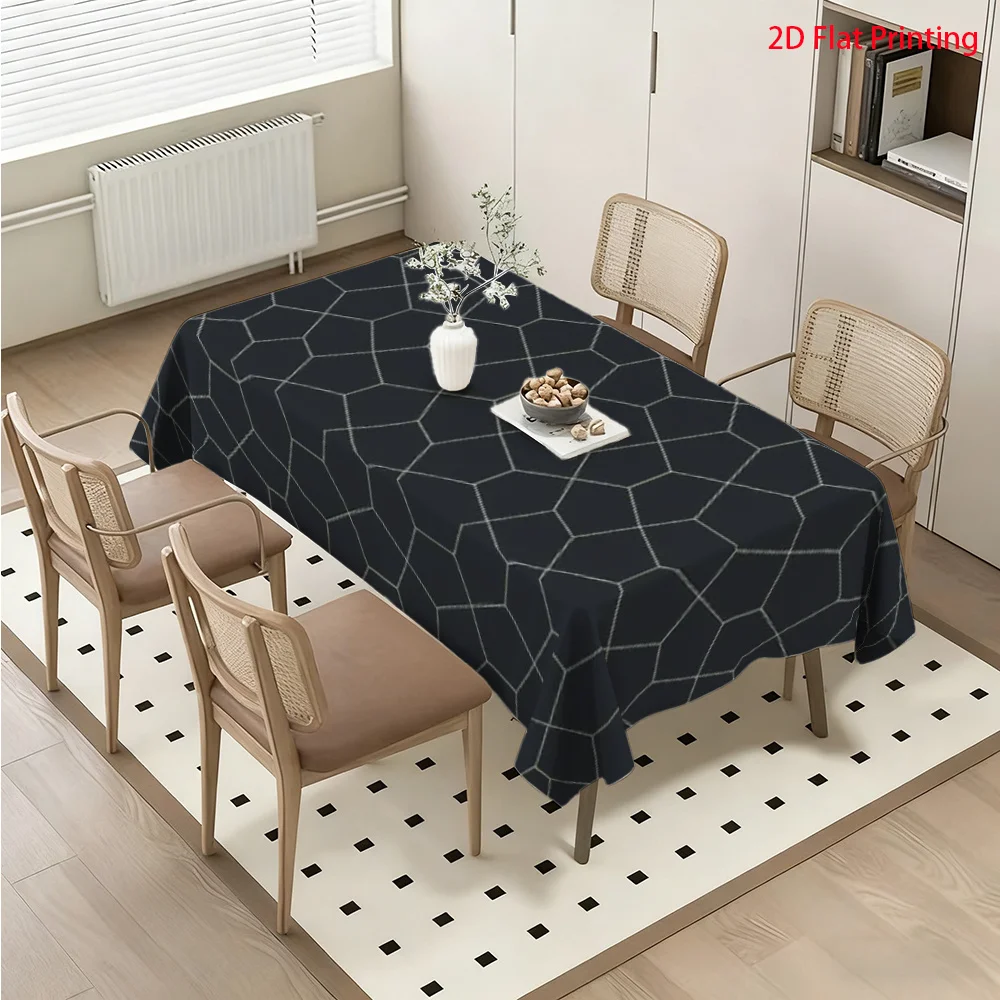 Rectangular tablecloth, featuring a geometric honeycomb design, is suitable for the kitchen.zyc