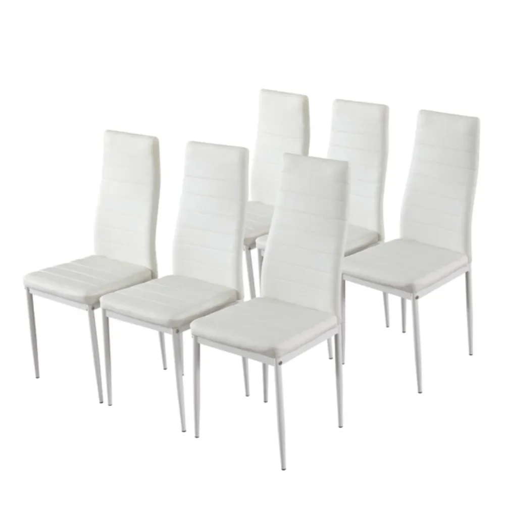 6pcs Elegant Assembled Stripping Texture High Backrest Dining Chairs B White The package includes 6 dining chairs PU surface