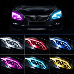 2pcs LED DRL Car Daytime Running Light Flexible Waterproof Strip Auto Headlights White Turn Signal Yellow Brake Flow Lights Part