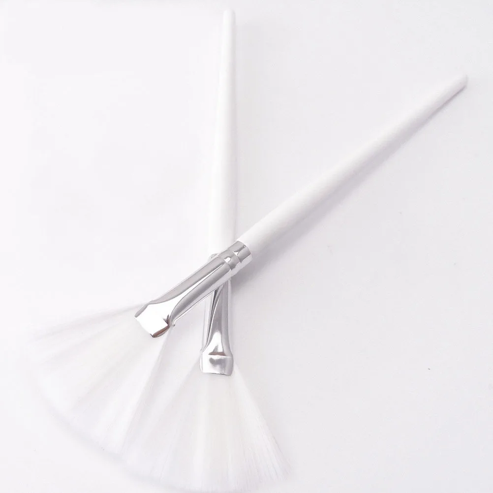 Escova de máscara em formato de leque branco, cabo longo de madeira, cobertura completa suave, aplicação de máscara facial, cuidados com a pele, faça você mesmo, cuidados com a pele