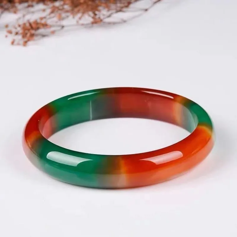 Three-color agate bracelet female jade stone playful red and green jade chalk bracelet