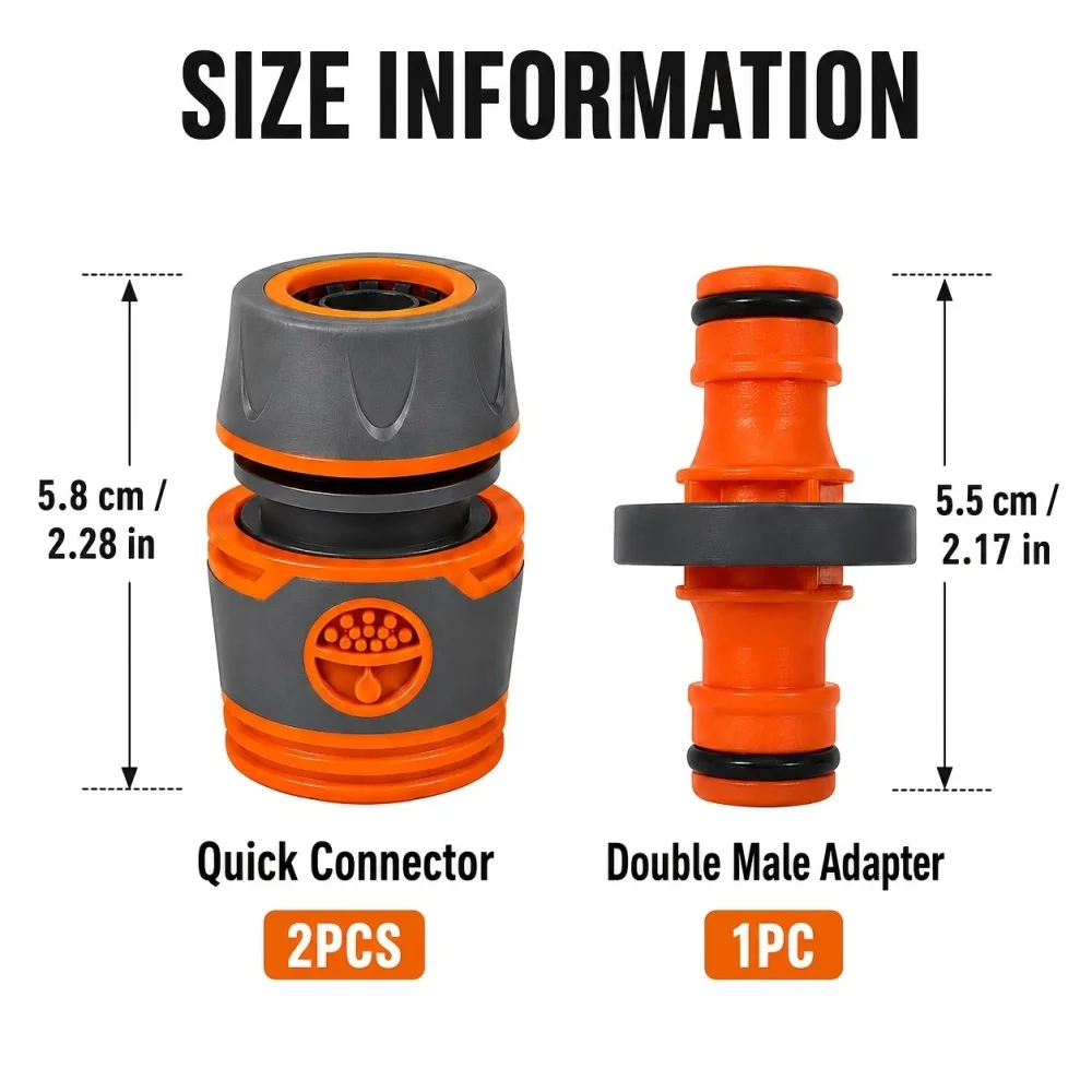 3-Piece 1/ 2inch Garden Hose Quick Connector Set, Including 2 Quick Connectors and 1 Rubber Nozzle Adapter, Hose Extension Connector, Suitable for Garden and Yard Watering, Lawn Irrigation, Car Washing, and Outdoor Cleaning