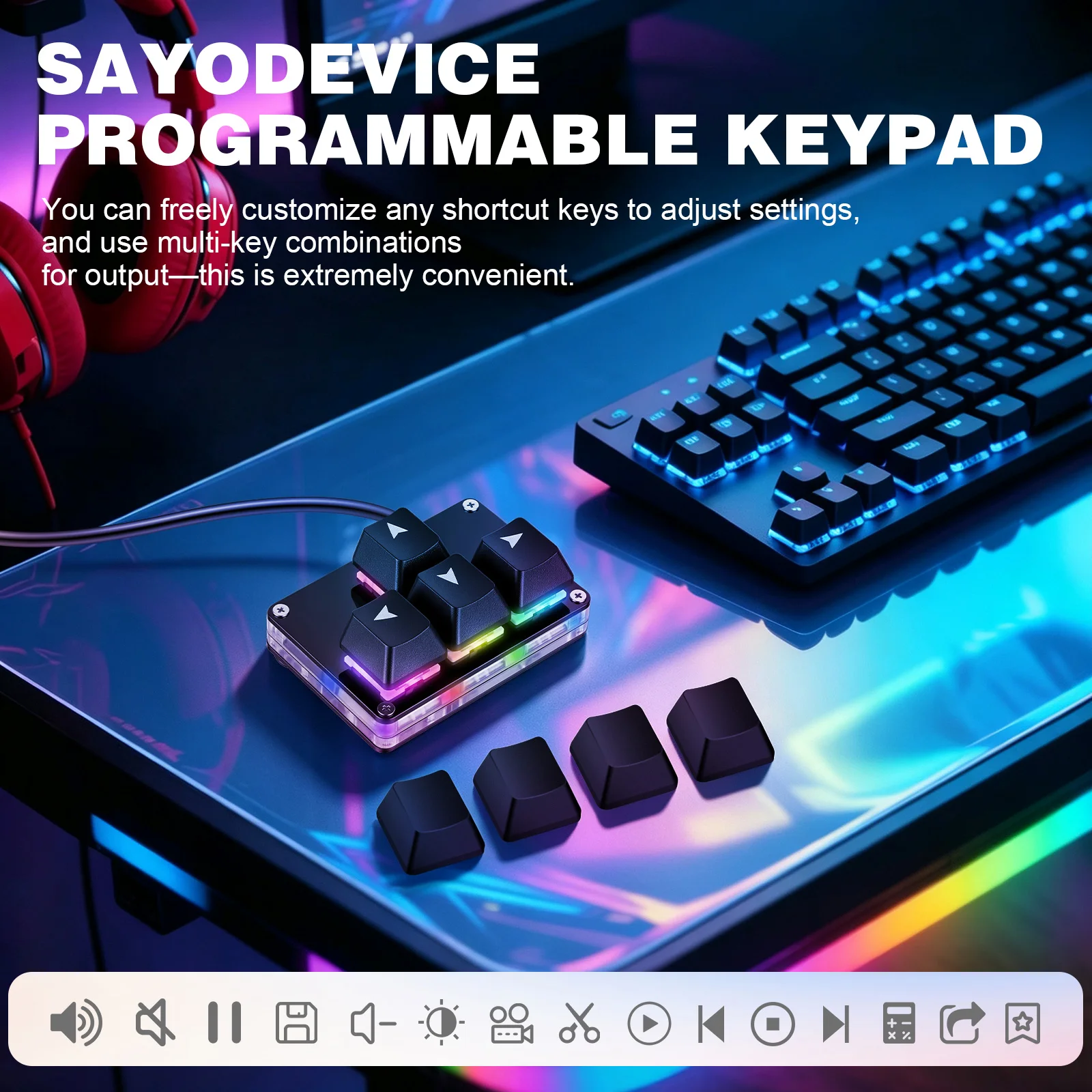 One-Handed Mini Gaming Keybord Hot-swappable Programmable Arrow Key WASD Keypad With Outemu Red Mechanical Switches For Winodows