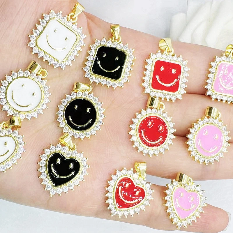 

10Pcs/HOT- 2pcs/lot Gold Plated Copper metal Mixed color Smile Round Zircon bracelet jewelry findings Supply DIY Accessories