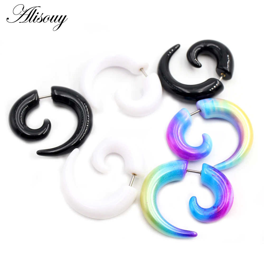 Alisouy 2PCS Black Acrylic Fake Cheater Spiral Ear Tunnel Plugs Taper Stretcher Expander Gauge Earring Piercing Body Jewelry