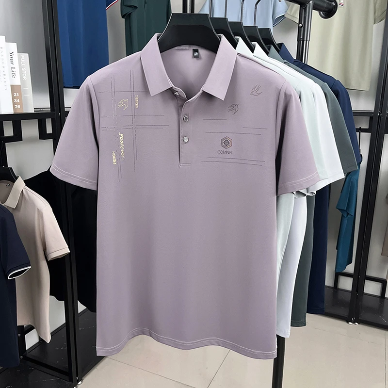 Men's Luxury Quality Printed Lapel Polo Shirt Summer Business Casual Short Sleeved Cool Non Marking Non Iron T-shirt Men's Wear