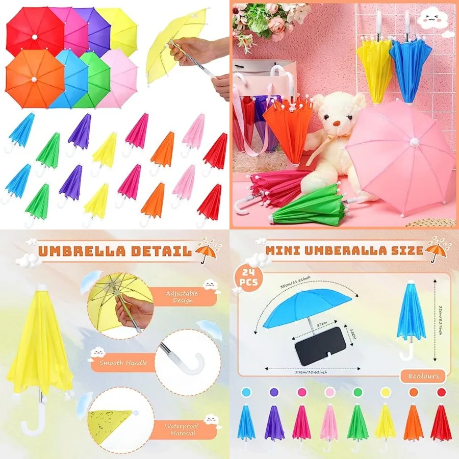 

24 Pcs 10.8 Inch Multicolor Mini Umbrellas for Decorations Small Colorful Rainy Umbrella Decorations Miniature for Dolls Home D