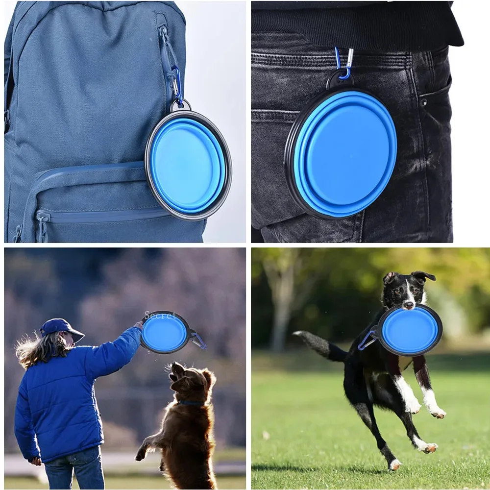 Zusammenklappbarer Futter- und Wassernapf für Hunde, Outdoor-Camping-Reise, tragbarer, faltbarer Haustierbedarf, kleiner Katzennapf mit Karabiner