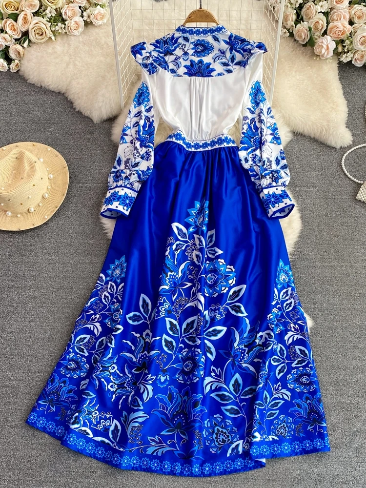 E Vestido Largo con Cuello en V y Estampado Floral, Cintura Alta, Botón Único, Falda Pada, Estilo Coreano, Vestido ...