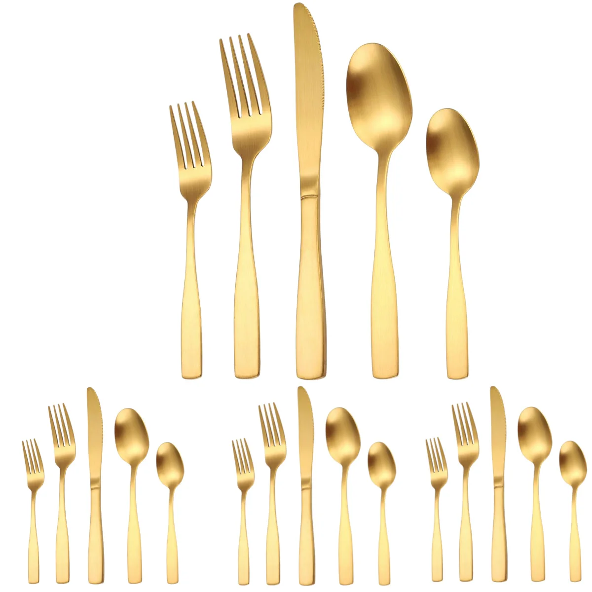 

A · HOUSEWARE 20-Piece Gold Matte Silverware Square Handle Flatware Set for 4 Modern Cutlery Forks Spoons Knives Kitchen Utensil