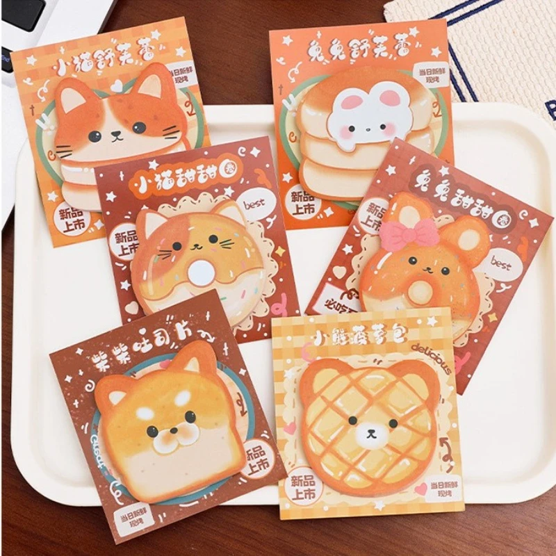 Cute Kawaii Special Shaped Bread Sticky Notes Animal Food Play Pattern Memo Pad Cartoon Message Notepad Student Daily Planner