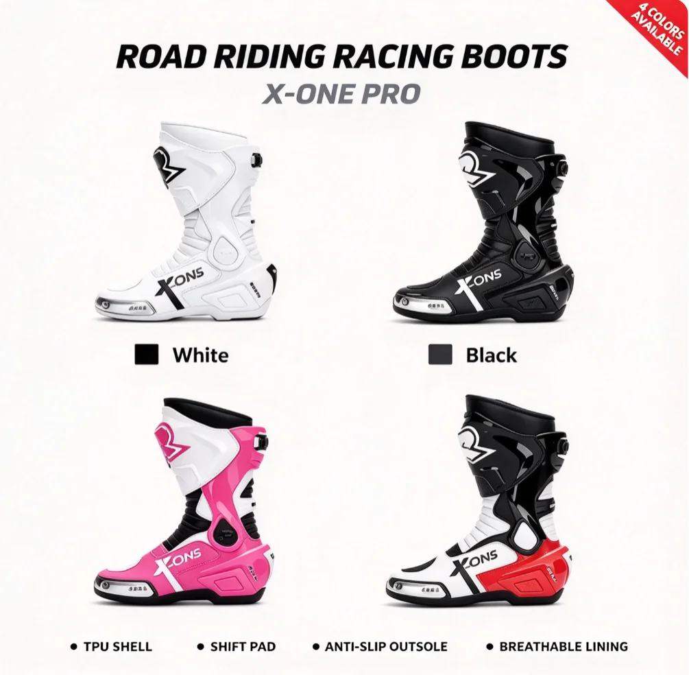 Women Motorcycle Racing Boots, All Seasons Wear-resistant Anti-slip Long Protective Road Riding Boots for Female Riders