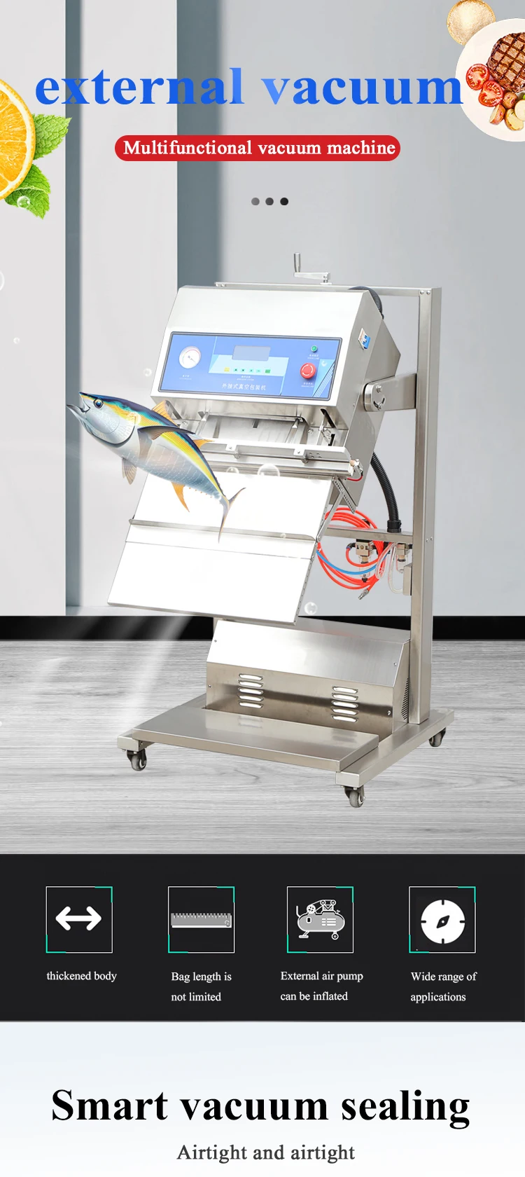 Mesin Vacuum Sealer Vertikal Eksternal DZ-600W untuk Dijual, Mesin Vacuum Sealer Vertikal Eksternal Tipe Stand 600 Efisiensi Tinggi