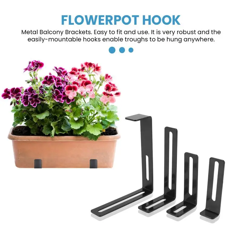 1 Pair Hook Trough Plant Pot Hanging Hooks Rail Balcony Planter Holder Brackets Iron Hooks Height Adjustable Hook Highly Recomme