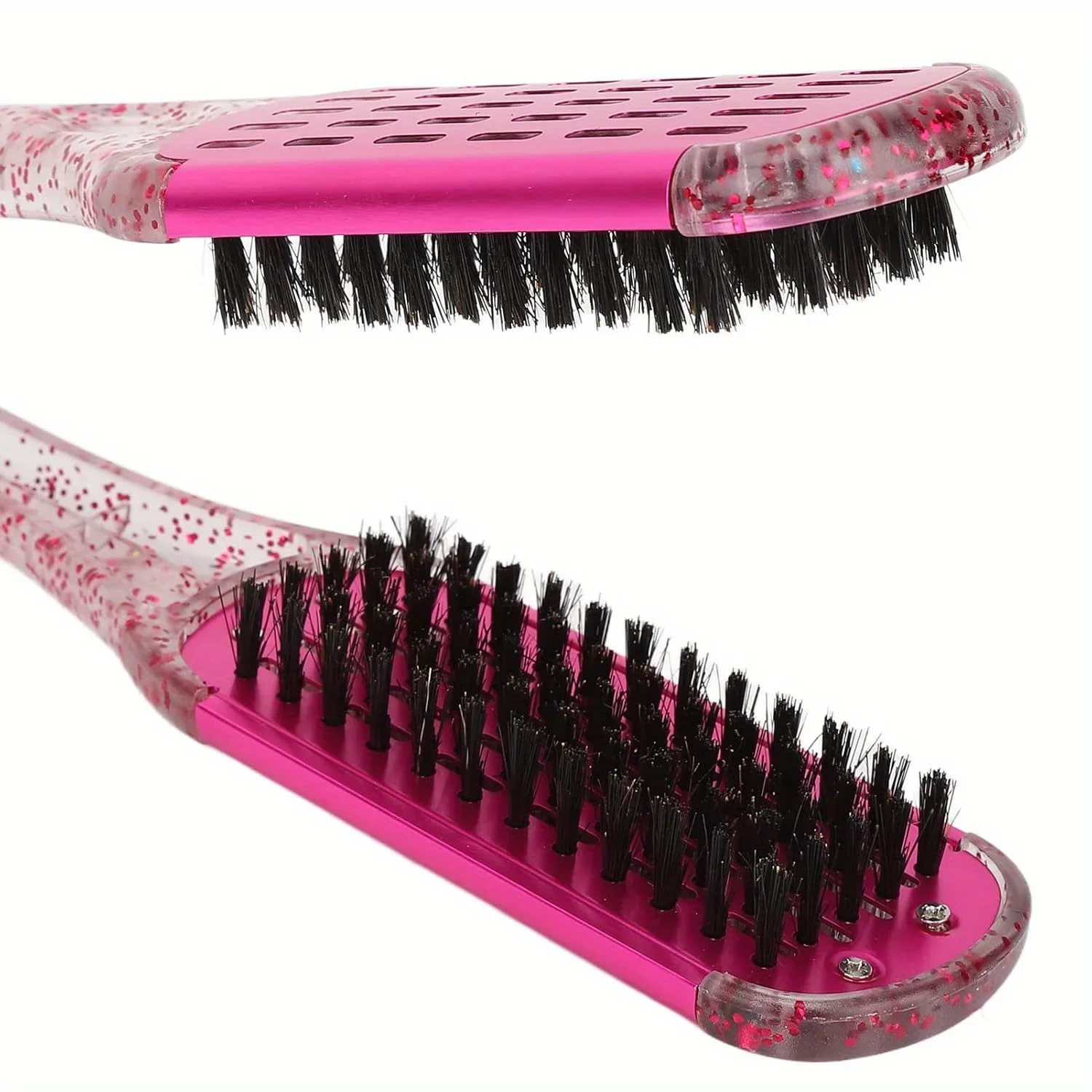 Pro Hairdressing Straightener Hairbrush Nylon Hair Straightening Double Brushes V Shape Comb Clamp Not Hurt Styling Tools DIY