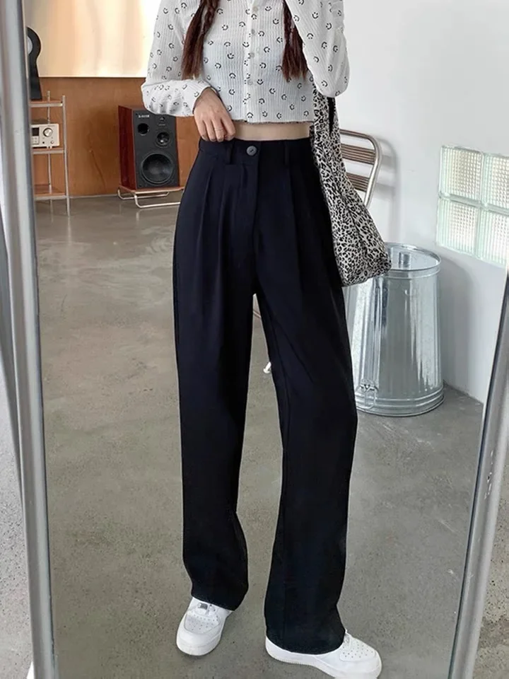 Autumn Korean Elegant High-waisted Suit Pants Loose Straight Casual Wide-legged Streetwear Women Office Fashion Classy Trouser