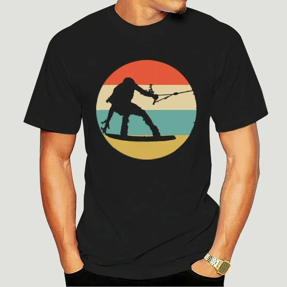 Men's Retro Wakeboarder Icon T-Shirt Customizable Hand-Painted Design Clothing for Water Sports Enthusiasts