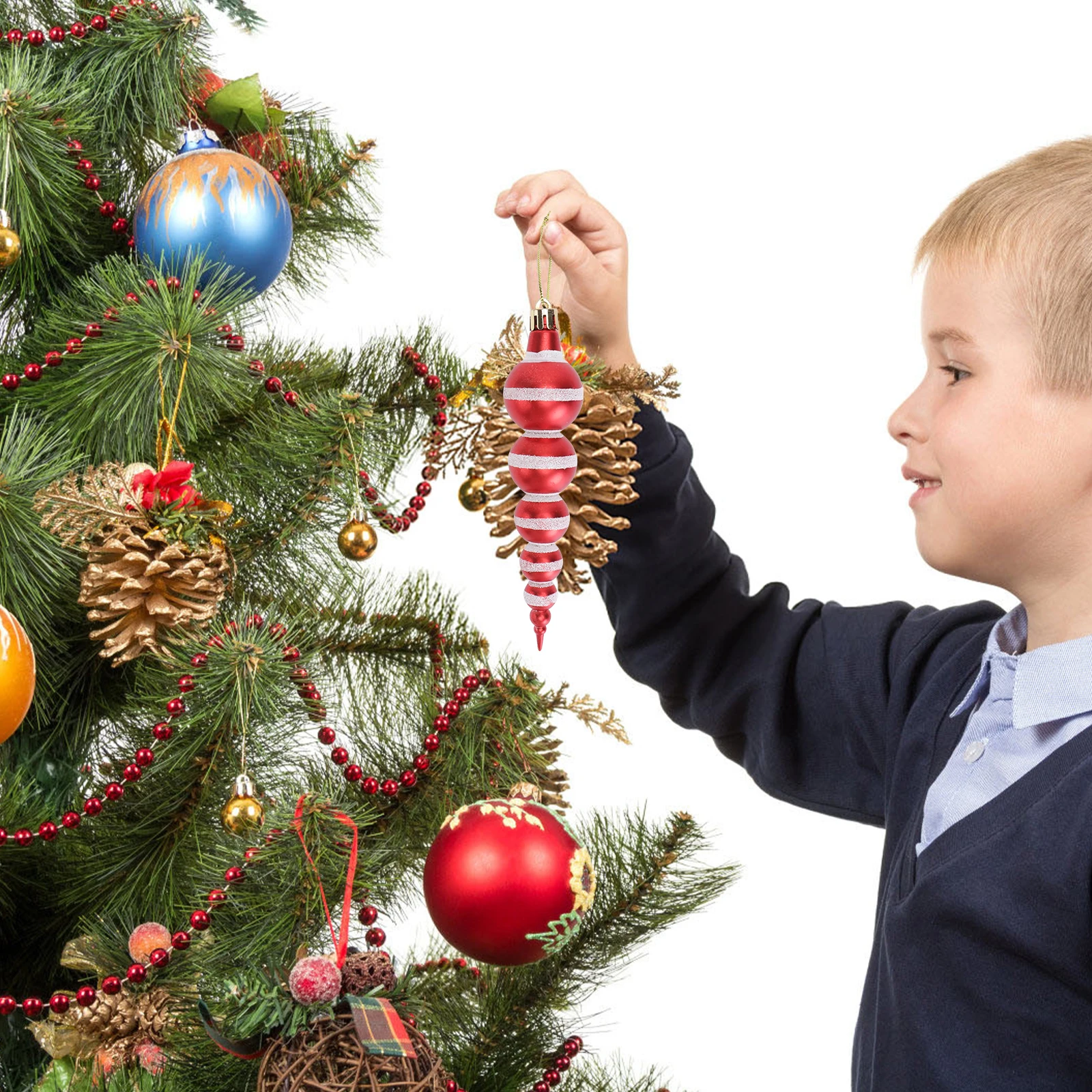 

12Pcs Christmas Ball Pendants Gourd Shaped Plastic Decorations Creative Xmas Tree Ornaments Home Store Indoor Outdoor Party