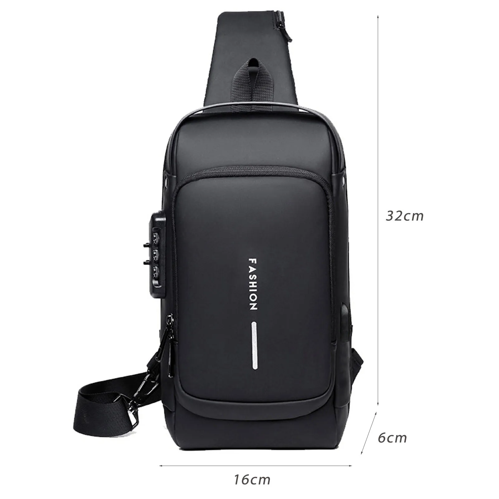 USB Charging Sport Sling Bag Male Anti-theft Chest Bag with Password Lock Large Capacity water proof Sports Crossbody Daypack