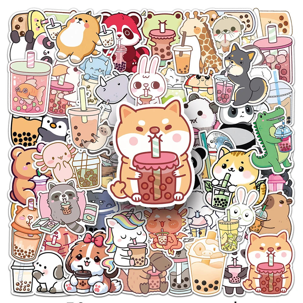 

10/30/50/100pcs Cute Cartoon Pet Pearl Milk Tea Stickers Kawaii Animal Boba Bubble Teas Decals Toy for Stationery Luggage Laptop