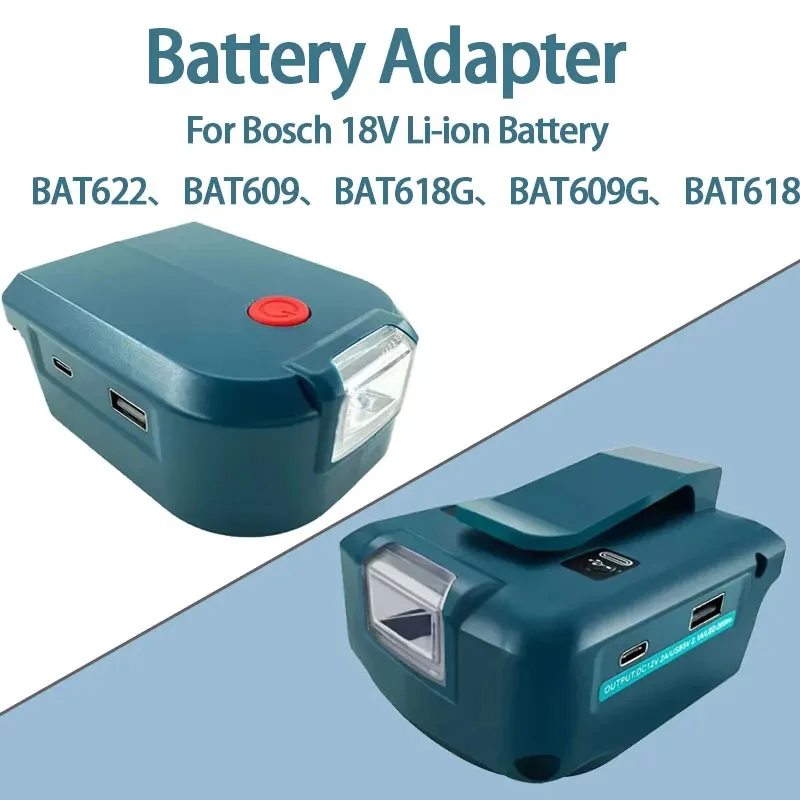 

For Bosch 14.4V/18V Lion Battery USB TPYE-C converter Port with LED Light Spotlight Outdoor Flashlight for Bosch Batteries