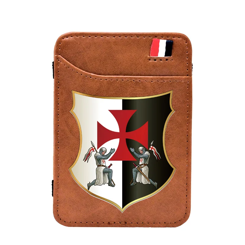 Shield of the Knights Templar Printing Pu Leather Mini Small Magic Wallets Purse Pouch Plastic Credit Bank Card Case Holder