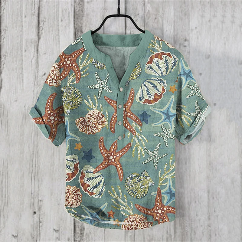 Men's and women's fashion summer leisure forest Sanshui painting linen 3D printing Hawaiian shirt men's vacation seaside leisure