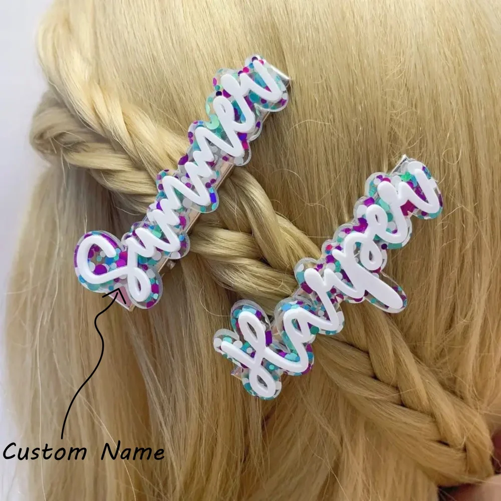 

Customized Name Hair Clip Personalized Acrylic Name Clip for Girls Women Hair Accessories Gifts Wave Point Duck Billed Clamp