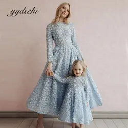 Abiti da ballo da sera eleganti blu cielo personalizzati Abiti da cerimonia per madre e figlia con applicazioni in pizzo Abito da ragazza di fiori per feste formali Principessa per bambini