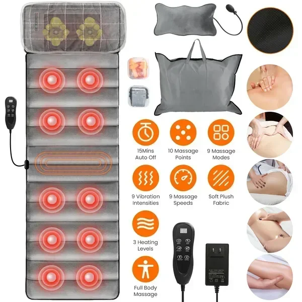 

Full Body Electric Massage Mat with Heat Vibration Massage Pad Cushion Back Massage MattrChair Pad