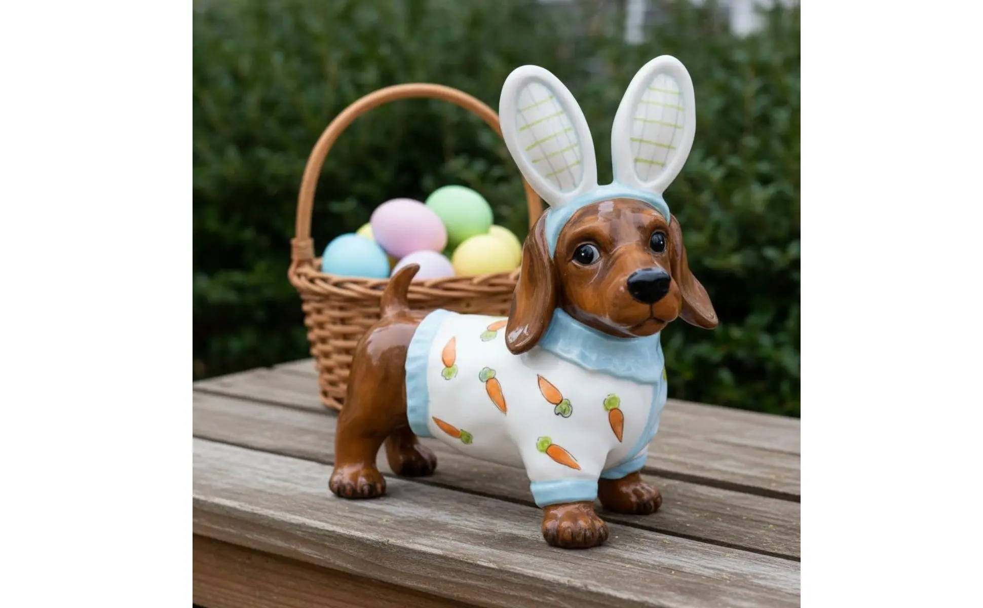 Dachshund Hare Statue Holiday Themed Dog in Hare Costume Statue Resin Wiener Dog Sculpture Lasting Color House Decoration