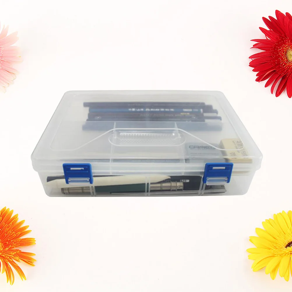 

1Pcs Large Transparent Plastic Pencil Case Double Layer Durable Art Supplies Organizer for Students Plastic Pencil Box