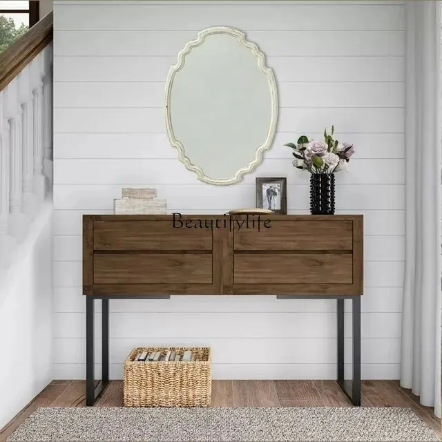 French vintage old bathroom light luxury dressing mirror wall hanging entrance decorative mirror