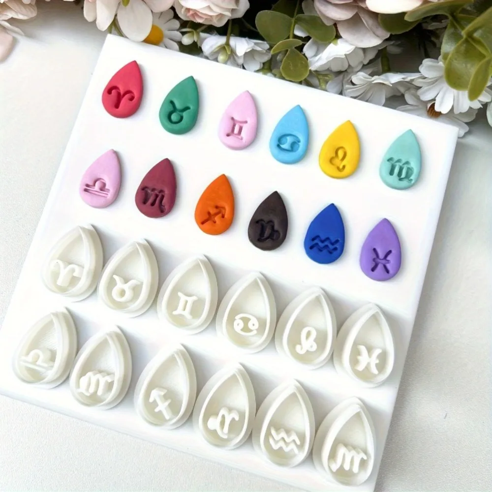 Juego de 12 Cortadores de Galletas con Signos del Zodíaco, Moldes de Plástico en Forma de Lágrima con 12 Símbolos Astrológicos para Arcilla, Joyería y Manualidades