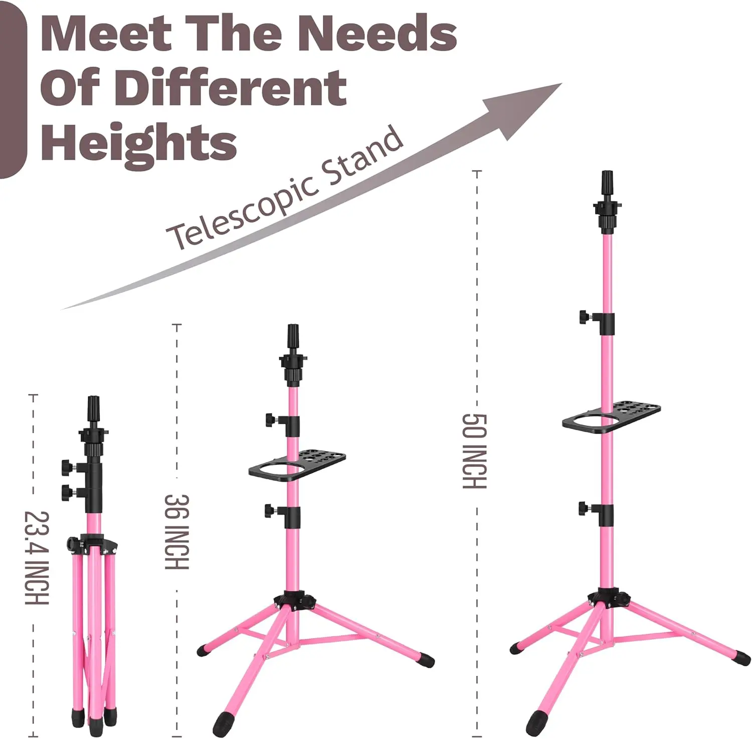 صينية وصلات الشعر مع حامل شعر مستعار حامل ثلاثي القوائم لرأس عارضة أزياء لحامل عرض الشعر وحامل تمديد الشعر الاحترافي