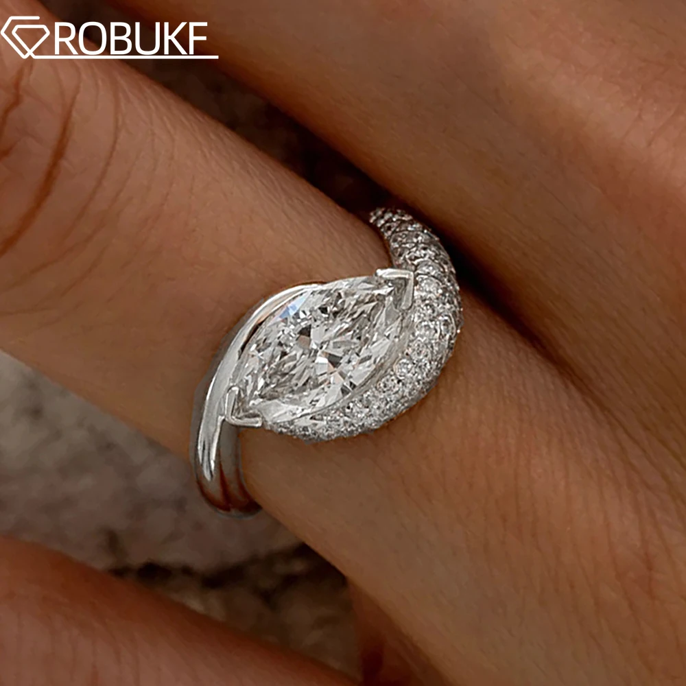6*12mm Marquise Cut Moissanite Engagement Ring for Women East West Bezel Set Diamond S925 Silver Gold Plated Bypass Bridal Ring