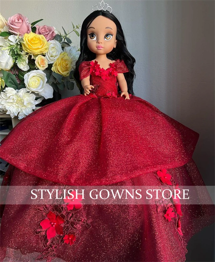 Red Off The Shoulder Special Link For Personalized Quinceanera Handmade Doll Dress For Barbie Beaded 3D Flowers Pleat Customized