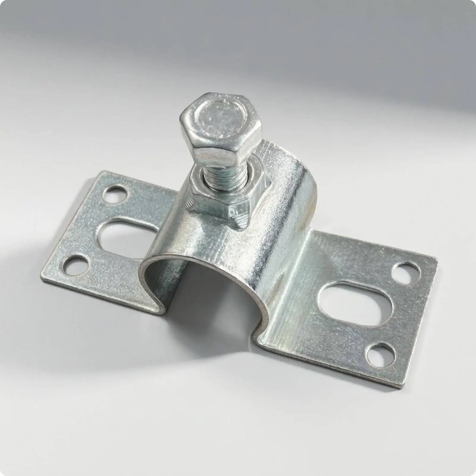 Curved Clip Bracket Threaded Fastener Bolt-Tightened Clamp Shiny Metal Surface Mounting Clip