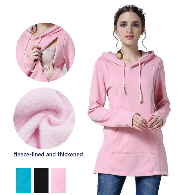 

Осенне-зимняя одежда для беременных, свободные топы для беременных женщин, свитер с капюшоном для грудного вскармливания, послеродовые футболки для кормления