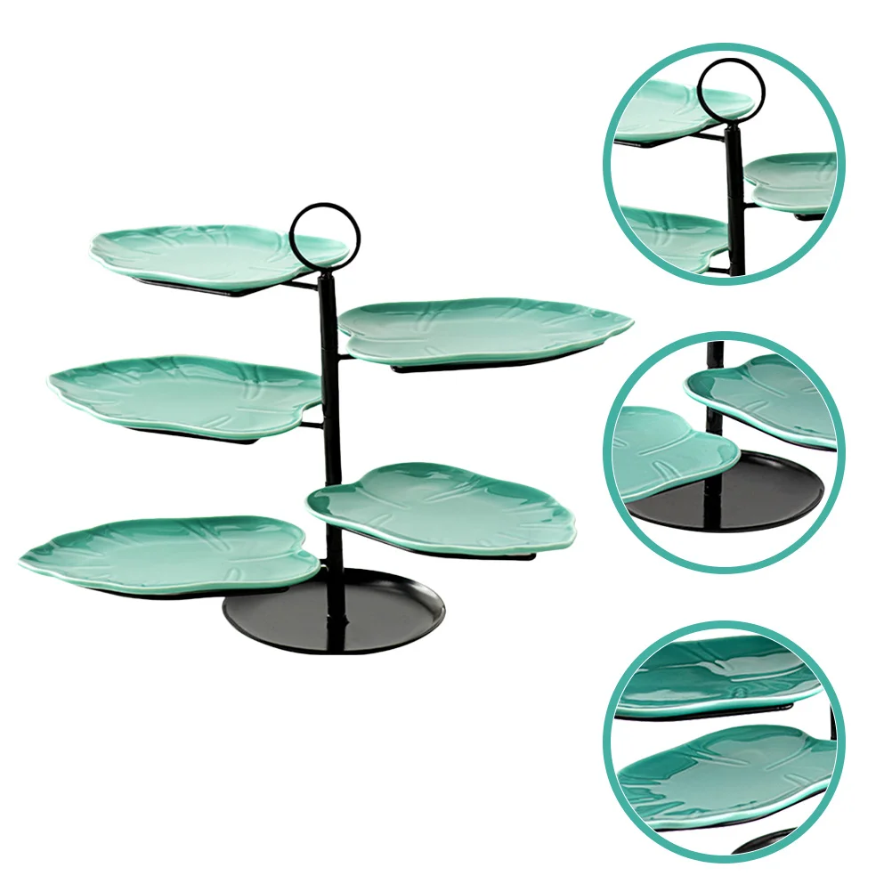 

1Set Sturdy Iron Ceramic Fruit Container Multi-Tier Food Plate Desktop Organizer Practical Home Decor Cake Serving Stand