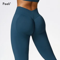 High Waist Yoga Pants Women Scrunch Gym Leggings Sport Fitness Ruched Butt Lifting Yoga Seamless Legging V Back Booty Tights